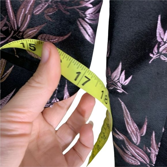 Vintage Y2K MSK Purple Foliage Pattern Silk Blend Satin Longline Blazer Petite M - Picture 7 of 16